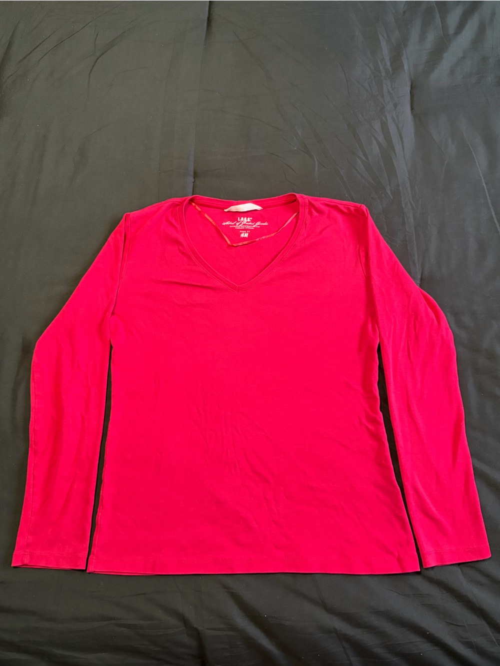 H&M pink long sleeve fitted v-neck top. Size L.